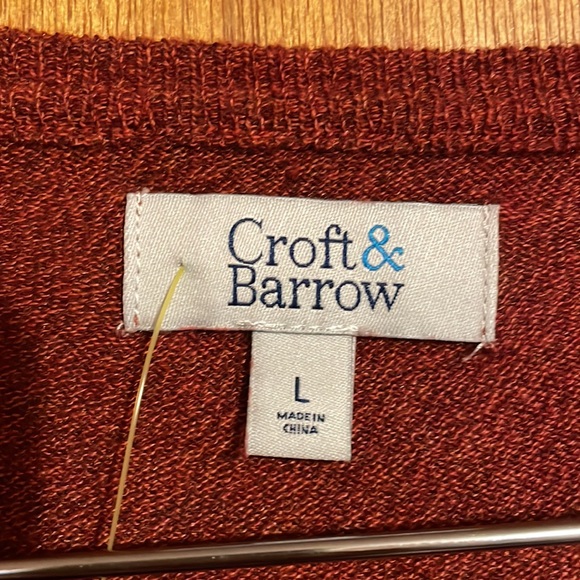 •CROFT & BARROW•MENS' RUST VNECK RIBBED HEM KNIT LIGHTWEIGHT SWEATER SIZE LARGE - Picture 4 of 9
